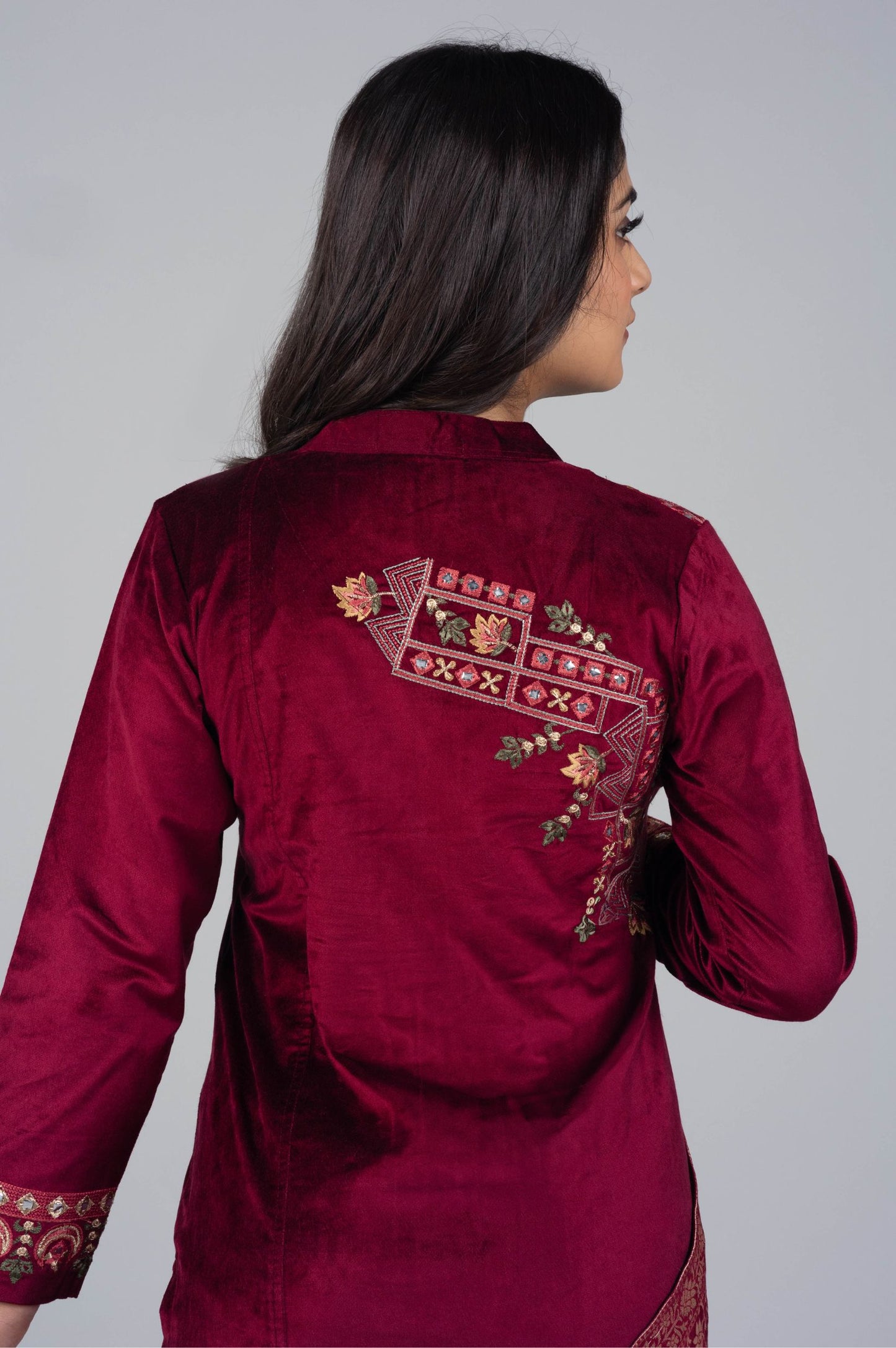 Mehroon Amritsari Velvet Kurti Set with Banarasi Dupatta