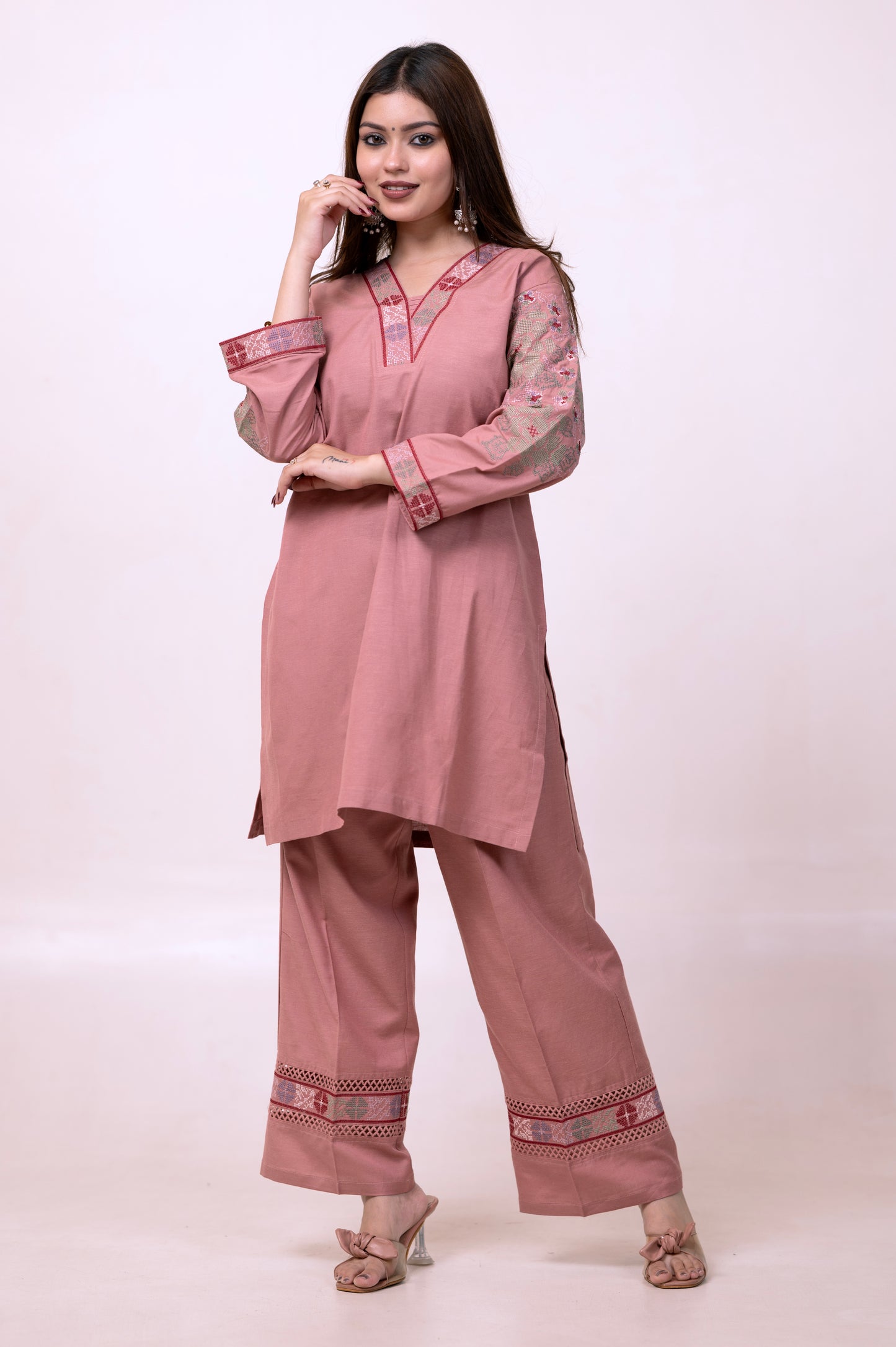 Pure Cotton Summer Co-ord Set with Cross Stitch Embroidery