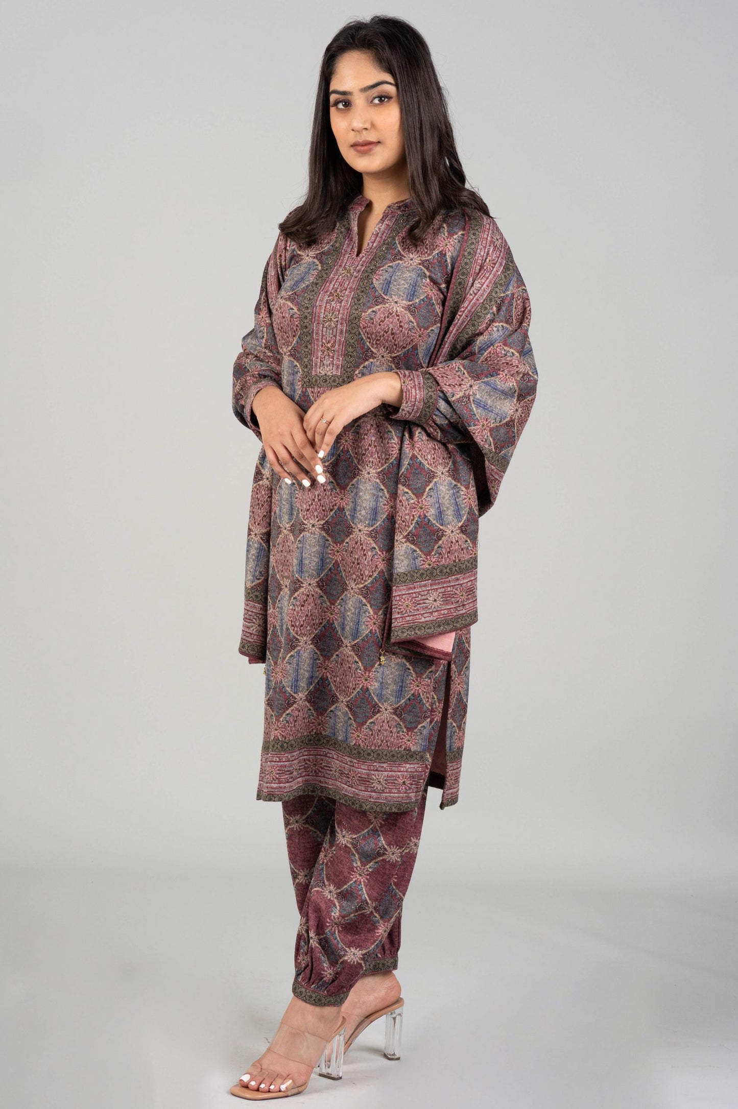 Pink Floral Printed Kurti Suit with Matching Pant & Dupatta – 3 Piece Set
