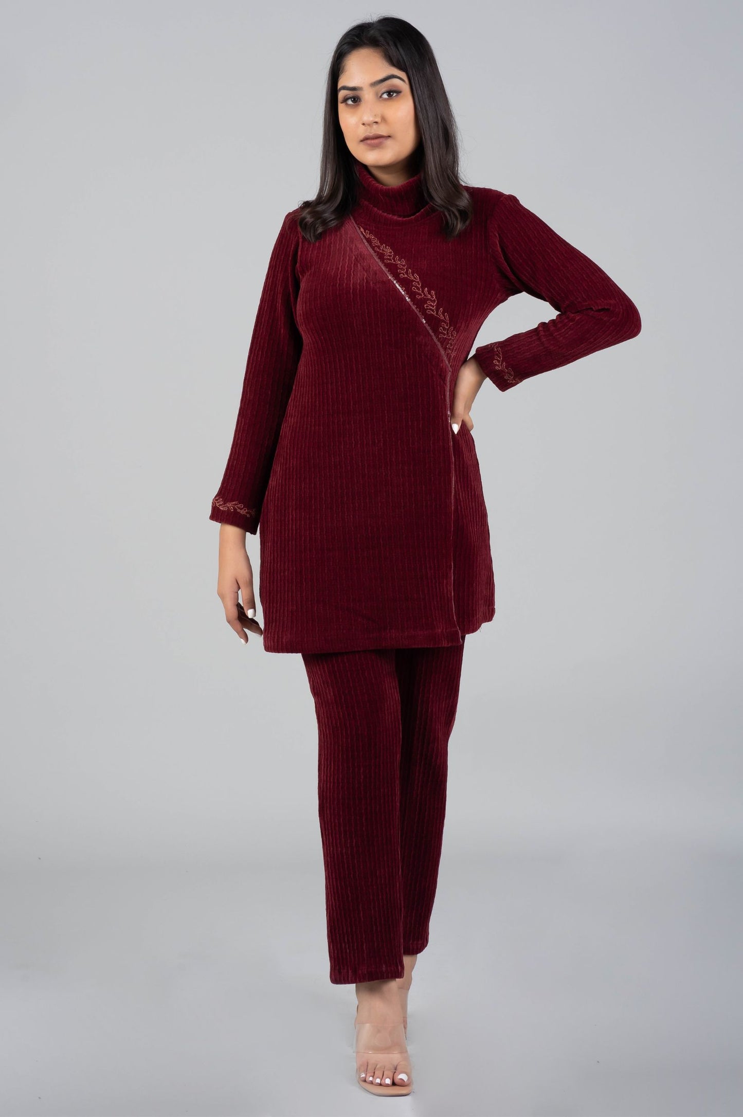 Chenille Knitted Co-ord Set with Subtle Aari Detailing