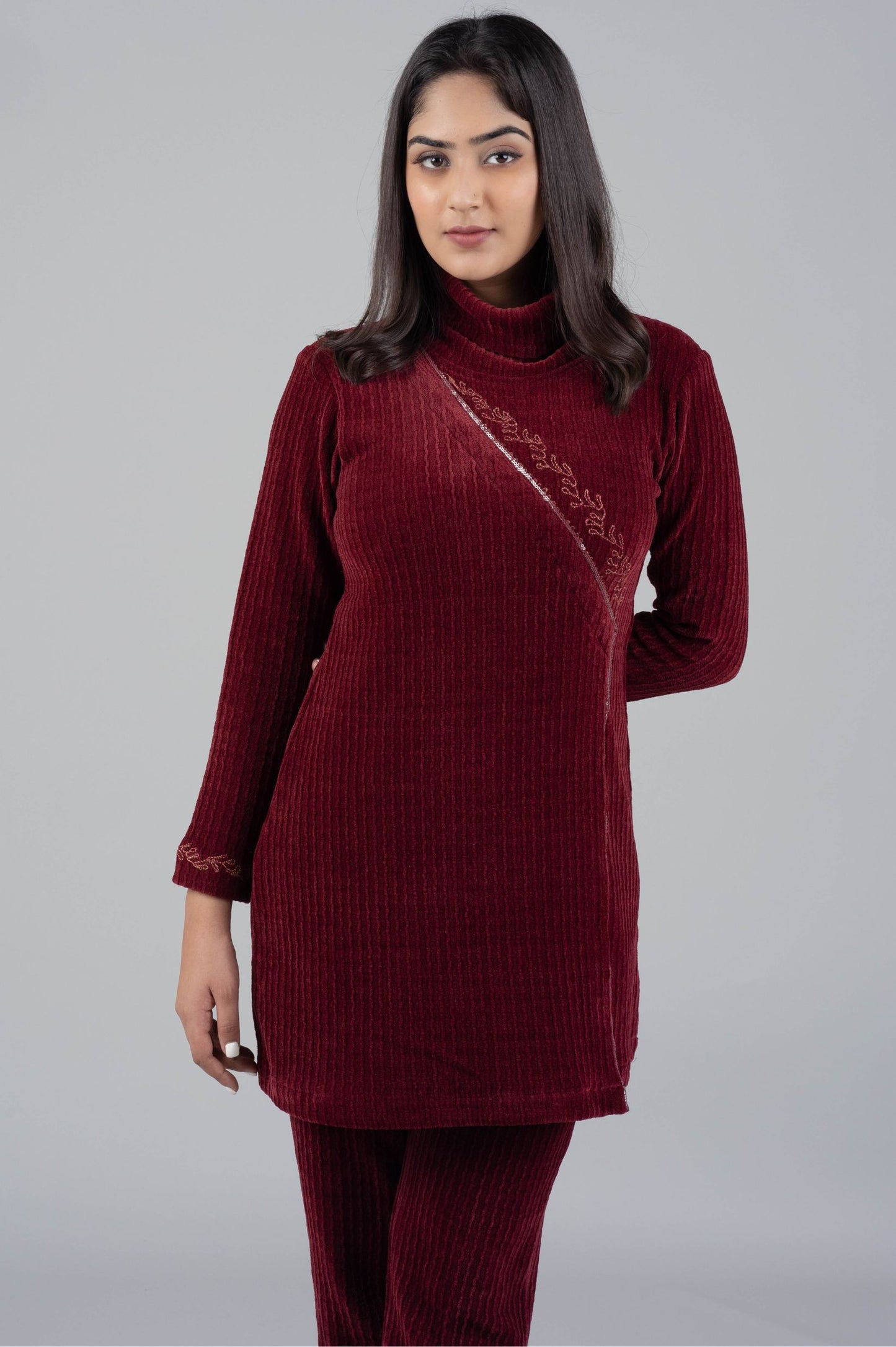 Chenille Knitted Co-ord Set with Subtle Aari Detailing