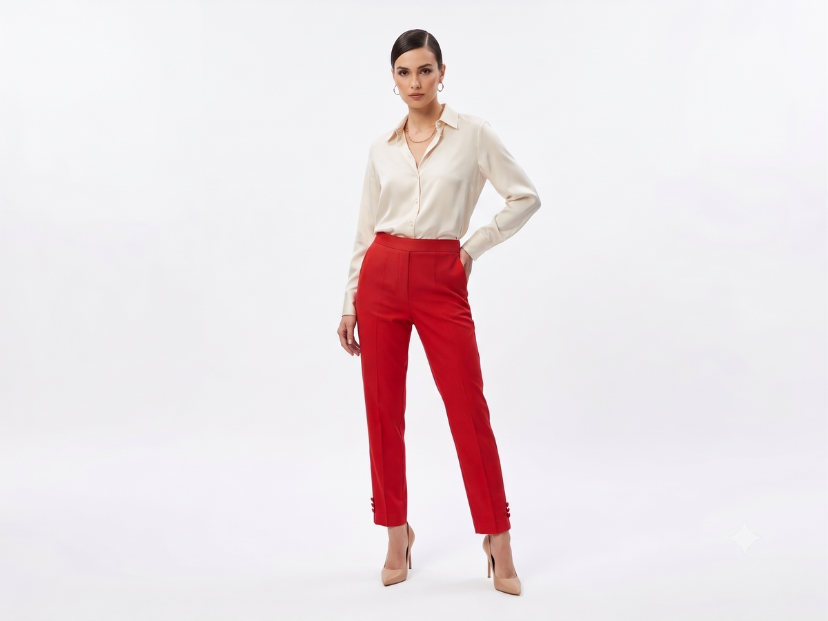 Women’s Vibrant Red Elasticated Trousers