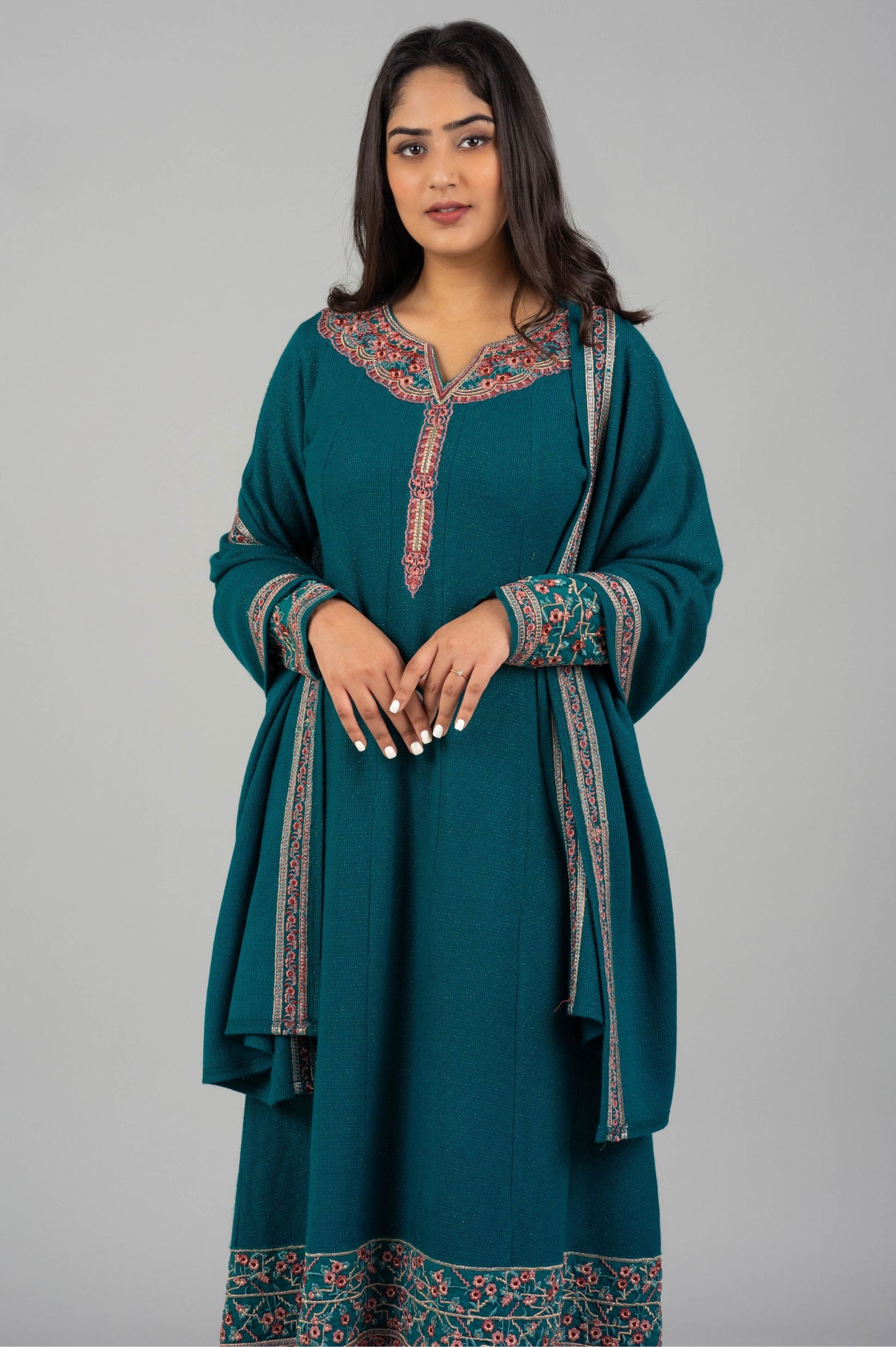 Teel Woolen Kurti Suit with Coordinated Embroidered Dupatta
