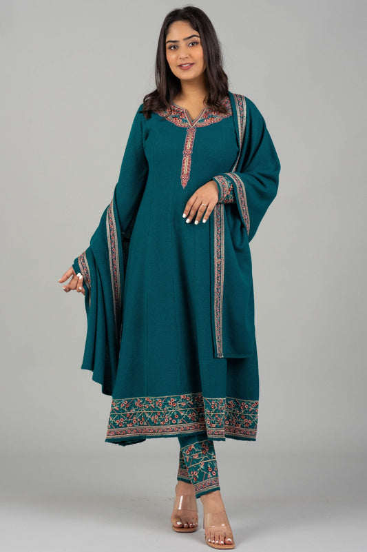 Teel Woolen Kurti Suit with Coordinated Embroidered Dupatta