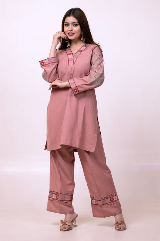 Pure Cotton Summer Co-ord Set with Cross Stitch Embroidery
