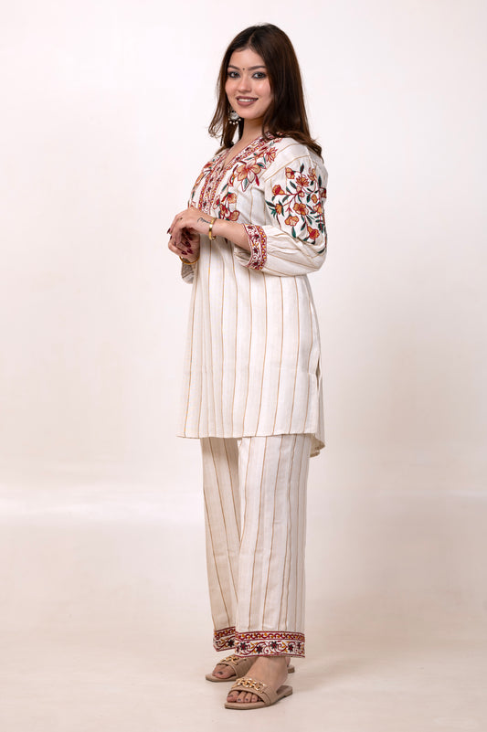 Pure Cotton Embroidered Co-ord Set with Lining Print