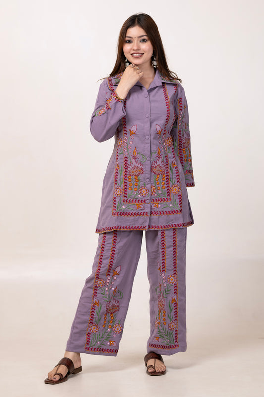 Amethyst Bloom Embroidered Co-ord Set