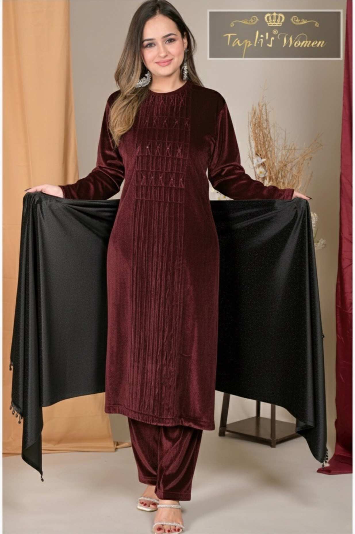 Shine Velvet 3-Piece Kurti Set