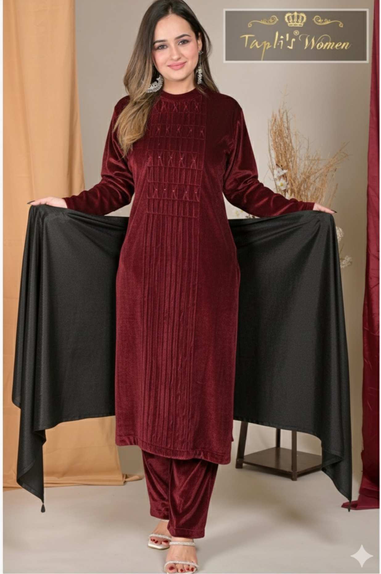 Shine Velvet 3-Piece Kurti Set