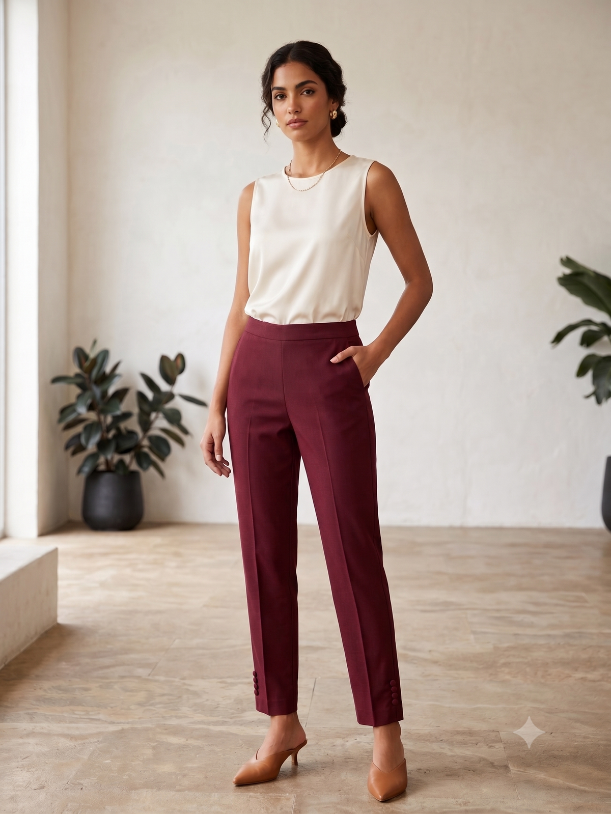 Women’s Vibrant Red Elasticated Trousers