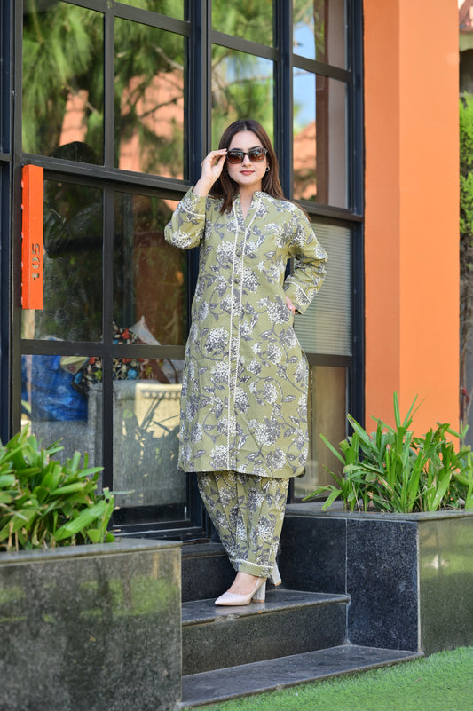 Forest Bloom Pure Cotton Afghani Co-ord Set