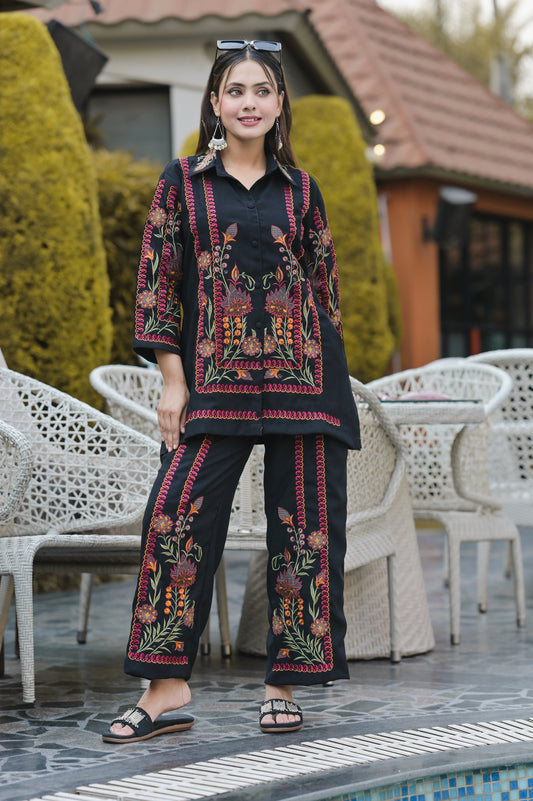 Midnight Bloom Embroidered Co-ord Set
