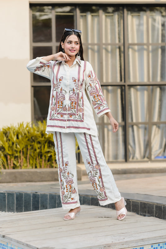 Ivory Bloom Embroidered Co-ord Set