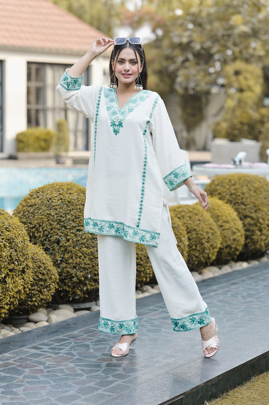 Meadow Mist Aari Embroidered Kurti Set